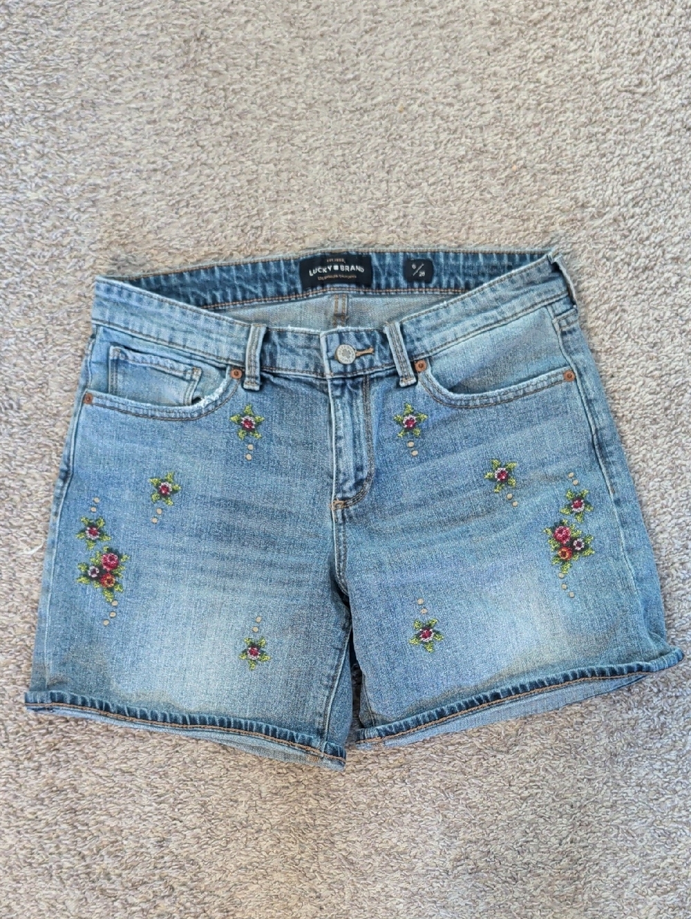 Lucky Brand Light Wash Denim Shorts with Floral Embroidery